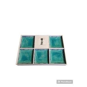 Kotobuki Bamboo Blue Crackle Glaze Ceramic Dishs Celadon Japanese Set of 5 New